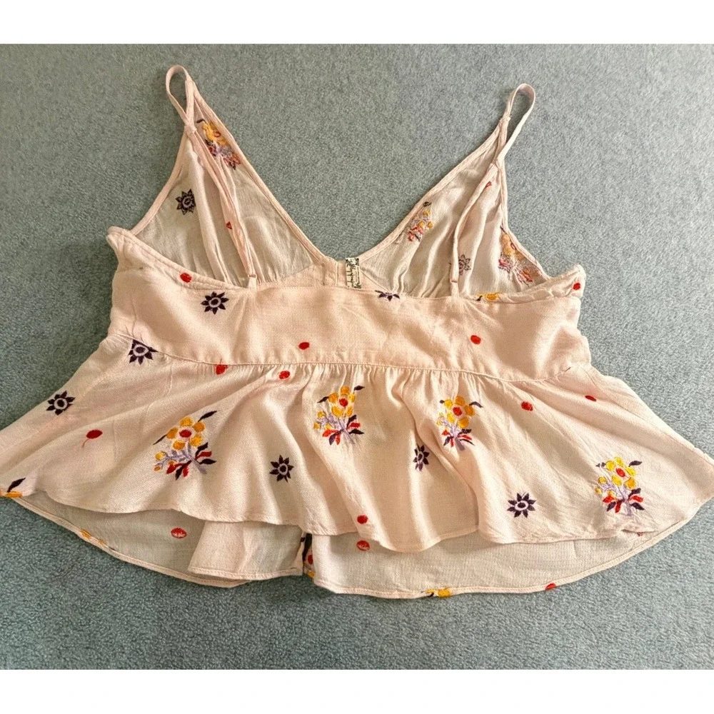 Intimately Free People Pink Floral Peplum Cami Top Button Front Large